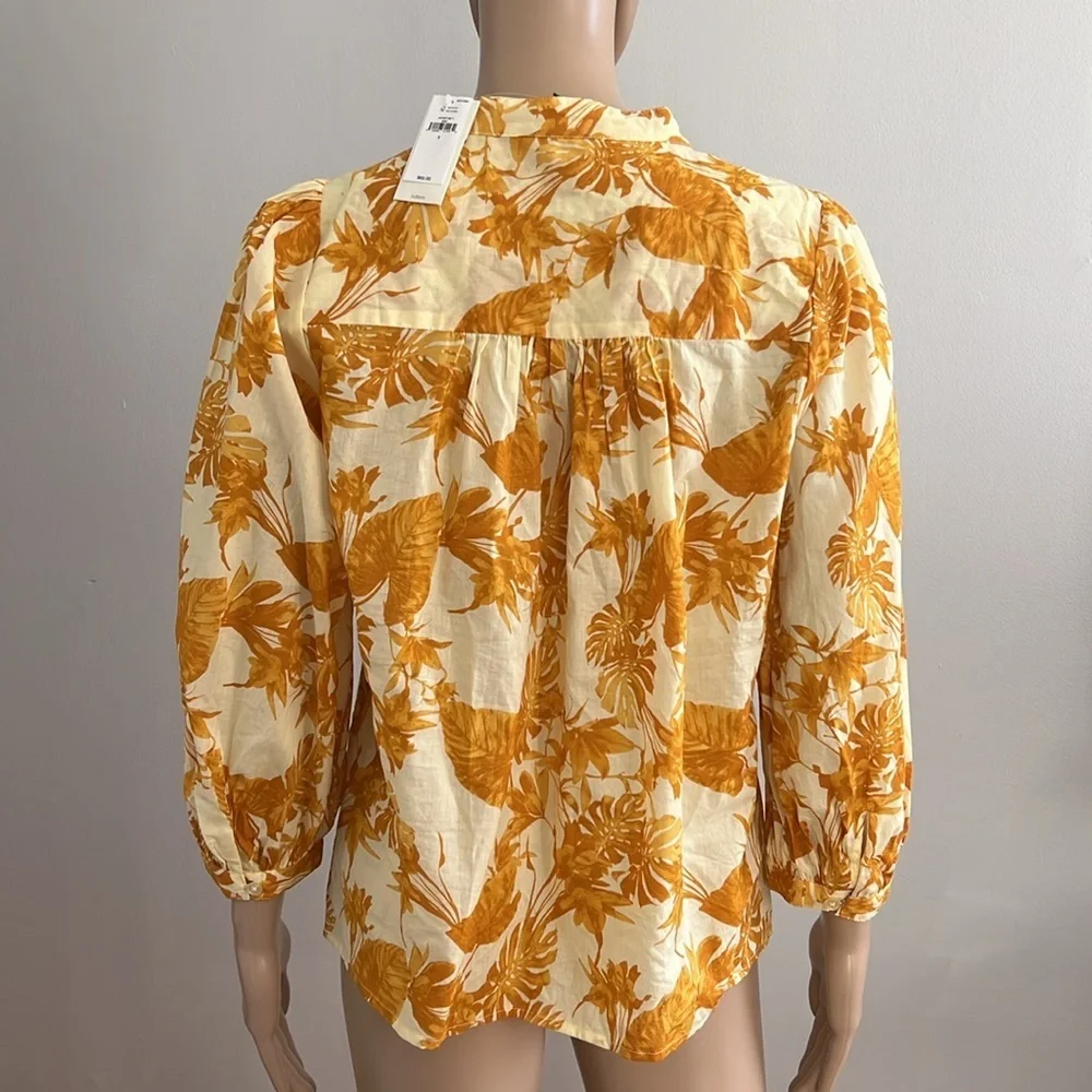 Banana Republic Cotton Floral Blouse Yellow Size S - Picture 7 of 12